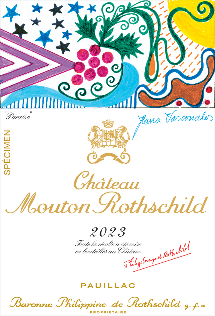Joana Vasconcelos ontwierp het etiket voor de Château Mouton Rothschild 2023.